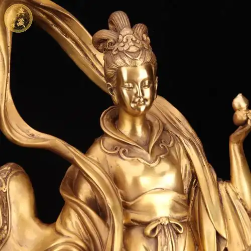 九天玄女神像纯铜居家供奉客厅装饰品踏凤九天玄女娘娘佛像摆件