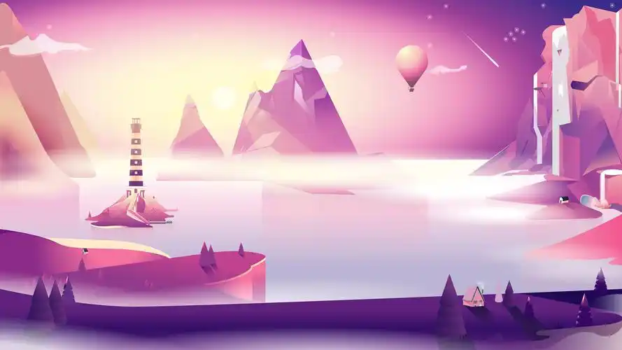 临摹湖泊风景插画