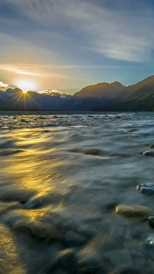 山,河,日落 750x1334 iphone 8/7/6/6s 壁纸,图片,背景,照片