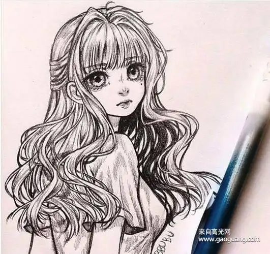 动漫人物铅笔画作品,画一个漂亮的美少女