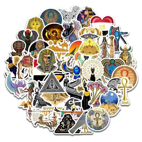 50张复古埃及金字塔法老木乃伊贴纸行李箱手机壳笔记本滑板贴纸