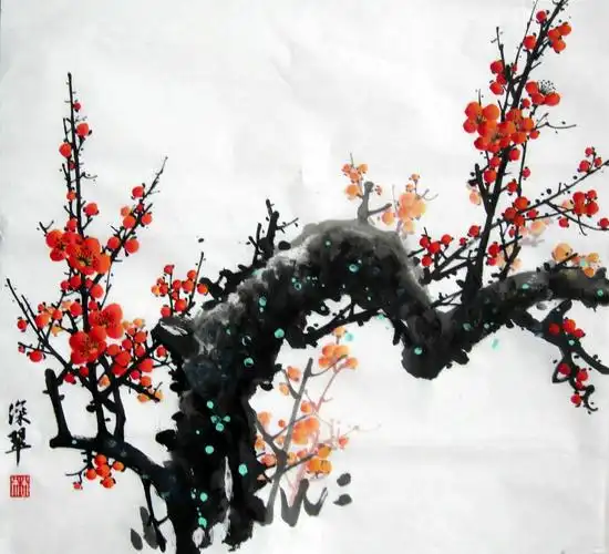 国画《红梅》
