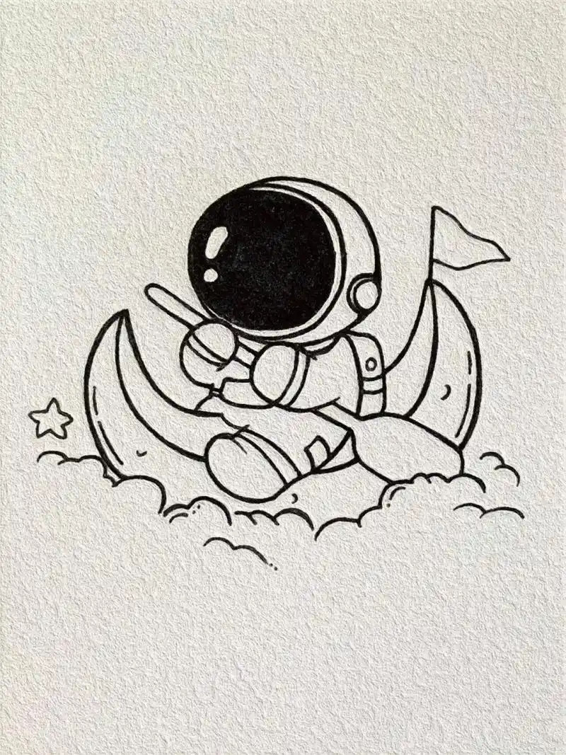 简笔画-宇航员    我是银河里的流浪家,你是月球里的常驻民,我环游