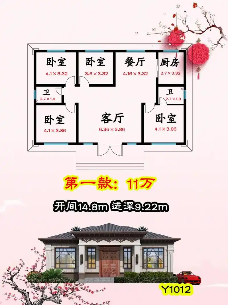 六款经济实用一层小平房,不到14万毛坯预算,农村人人建一套, - 抖音