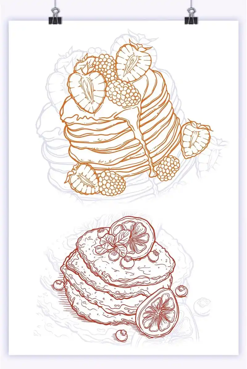 ipad手绘线稿风美食插画精致好看的线条