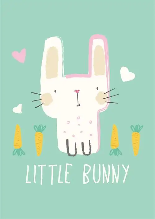 卡通动物兔子儿童印花图案服装裁片t恤卫衣烫图印花花型素材