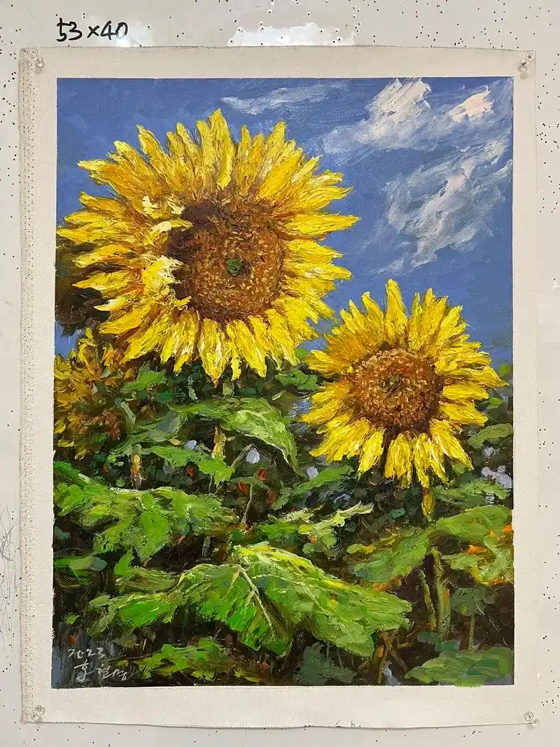 朝鲜油画 洪哲明 作品"向日葵"