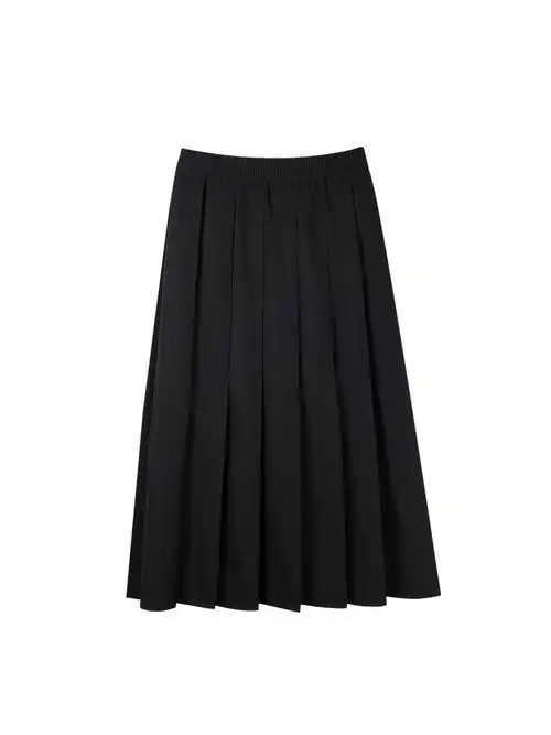 mikastudio小玉酱百褶裙女秋冬百搭中长款a字裙高腰黑色半身裙子