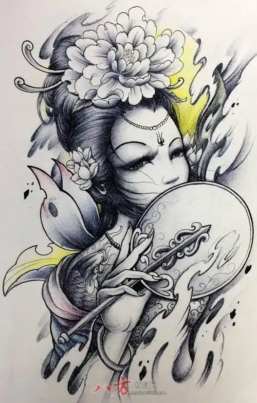 艺伎纹身手稿,艺伎纹身手稿图案新传统手稿艺伎纹身
