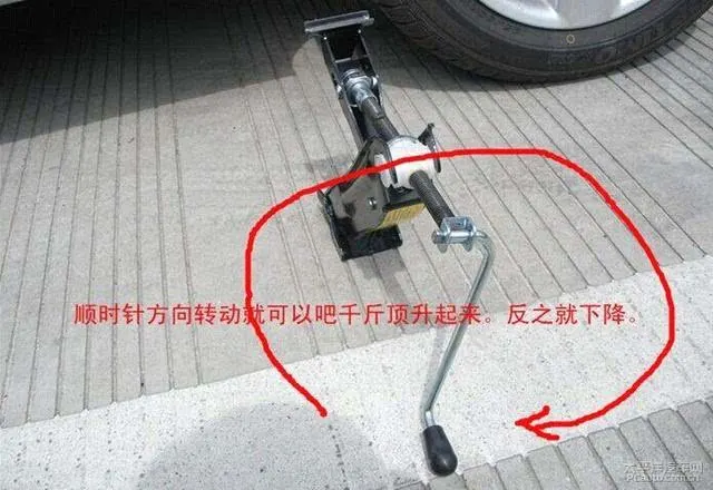 千斤顶正确使用位置如图所示,所画位置就是专门卡在2 块铁板的位置上