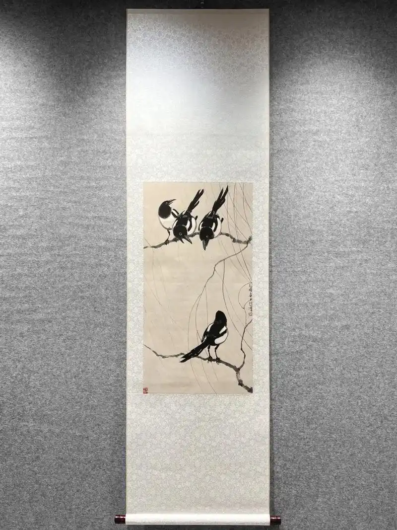 徐悲鸿 笔墨四喜图1:1高清复刻.画芯79.8cm*39.6 - 抖音
