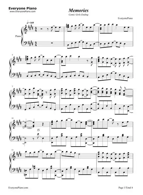 memories-comic girls op五线谱预览1