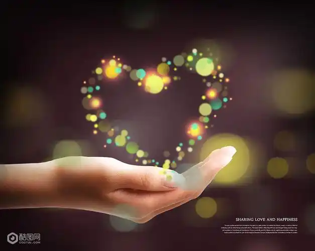 单手捧起彩色光点心形紫色背景爱心关怀海报