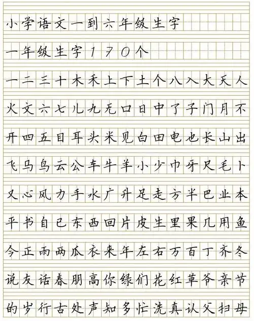 硬笔钢笔楷书 描红电子版 可打印小学语文一到六年级生字田字格带拼音