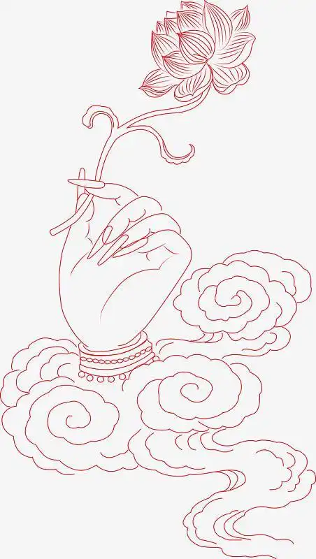 手绘佛手莲花线稿