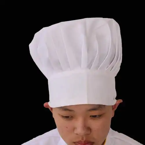 自产自销 白色厨师帽 高方圆顶酒店餐厅厨师布帽子 百褶蘑菇帽图片