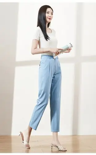 逸阳天丝九分牛仔裤女宽松2020夏季薄款高腰直筒显瘦冰丝哈伦3976