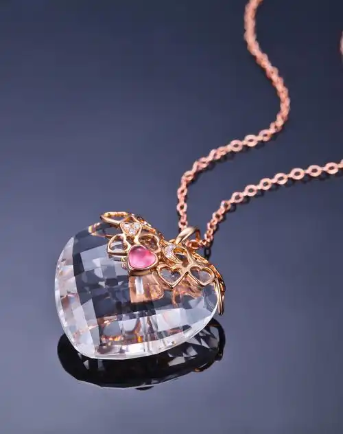 18k金白水晶碧玺心形吊坠 附证书