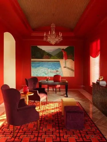 2020别墅室内红色背景图片_装信通网效果图