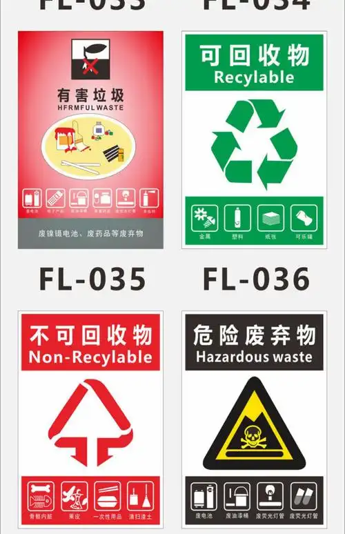 梦倾城垃圾分类标识贴纸干湿可回收不可回收有害厨余垃圾桶标语标识牌