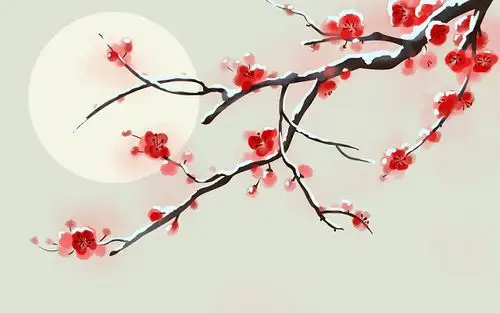 梅花原创插画海报堆雪人雪地冬天下雪冬季健康小报word小报古建筑古风