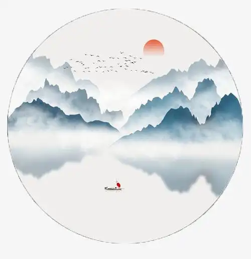 圆形水墨山水画图片