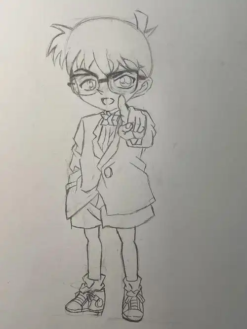 哈哈,这是我画过最好的线稿#手绘 #柯南 #马克笔画 #儿童画