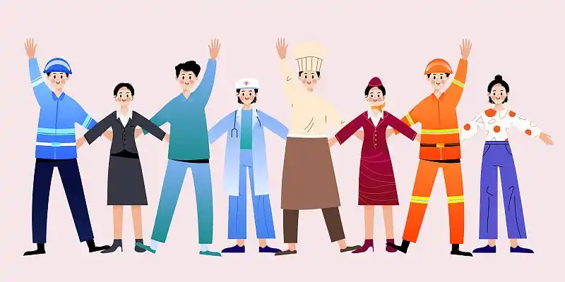 不同职业青年男女卡通人物插画