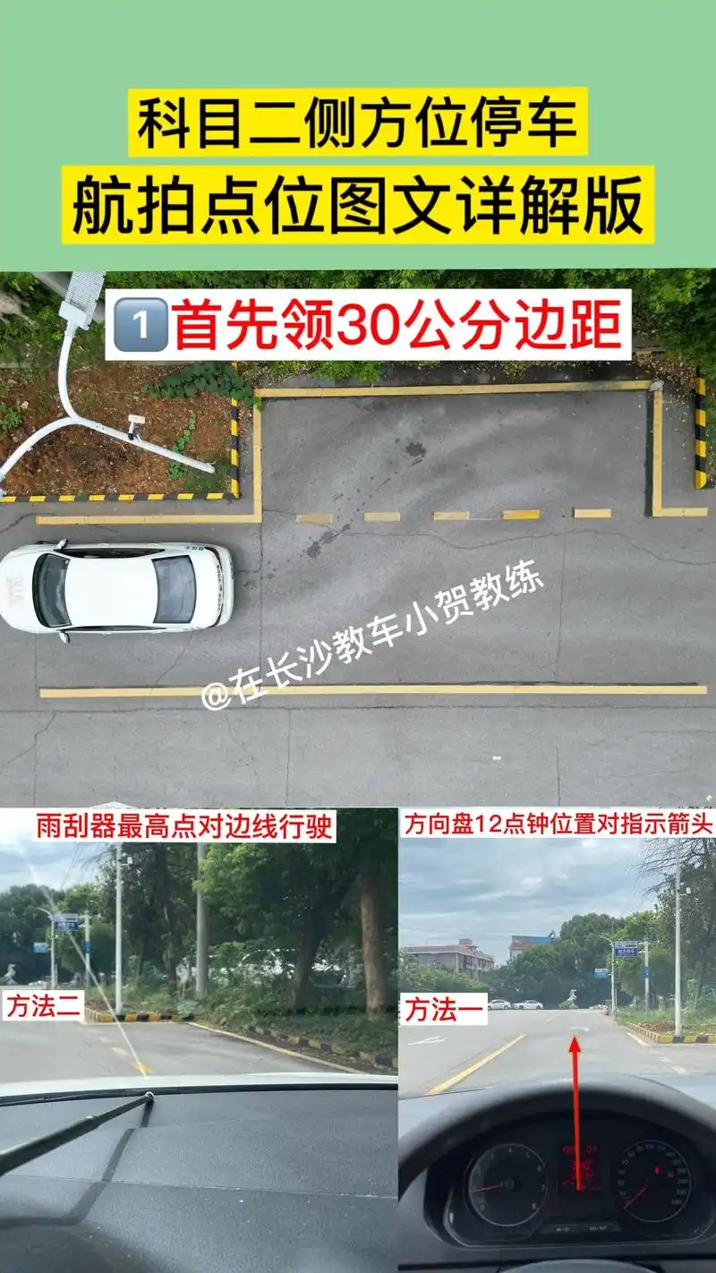 科目二侧方位停车航拍点位图文解析版.#考驾照 #科目二  # - 抖音