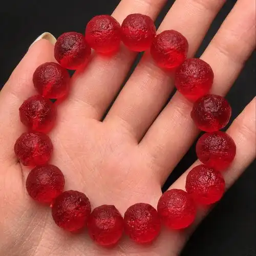 兰嘉丝汀 原色库尔勒血陨石手串 玻璃陨石红陨石手链能量幸运石吊坠