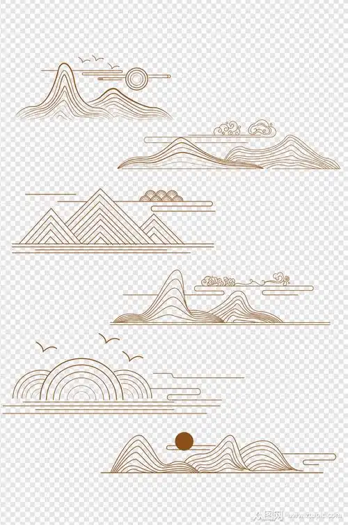 中国风新中式线性山水祥云纹图案背景