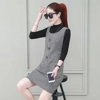 赞蒙马甲裙背心裙连衣裙秋冬款长款毛呢女秋冬2023新款无袖灰色格子