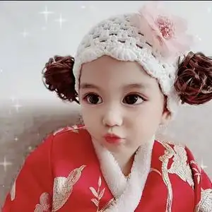 女宝宝婴儿新生儿带发帽周岁公主帽百搭可爱超萌纯棉毛线假发帽