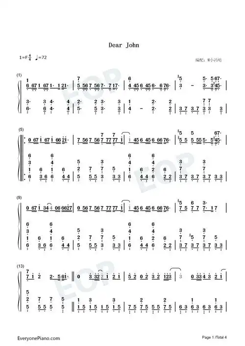 dear john-你的爱会将我灌醉我没有所谓-抖音双手简谱预览1-钢琴谱