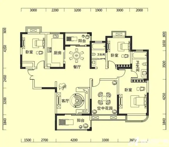 城改蜀湖湾户型i3室2厅150平米