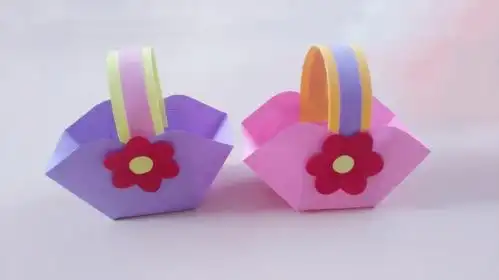 漂亮的小花篮折纸做法很简单亲子手工折纸手工奕耘学生立体作业幼儿园