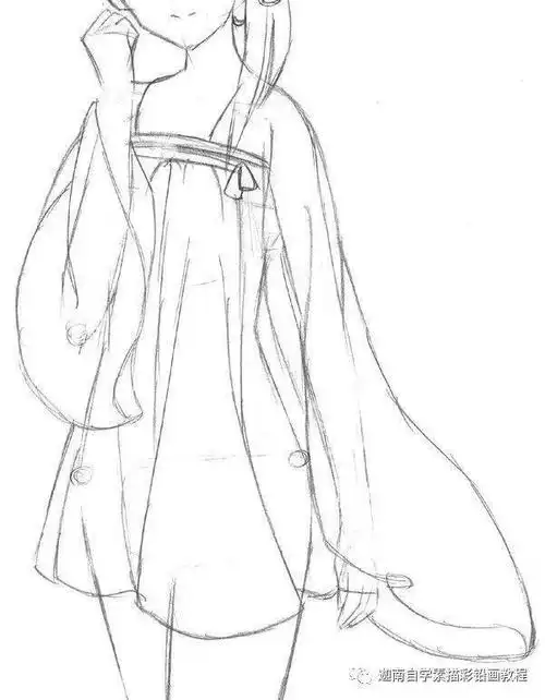 彩铅画的动漫古装小姑娘_颜色