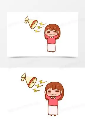 卡通手绘女孩被喇叭噪音干扰元素