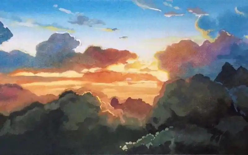 【水彩】宫崎骏龙猫场景水彩天空练习