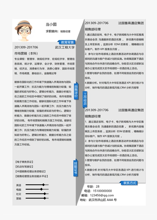 销售经理个人简历模板