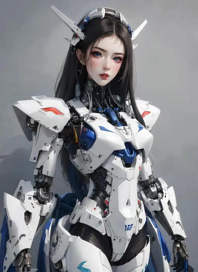 机甲风二次元女神 她行走在机械世界的废墟中,脚步坚定而有力.