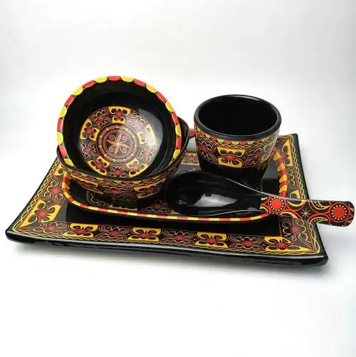 四川凉山彝族餐具民族风格印花树脂漆器