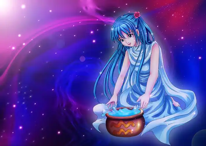 宇宙背景上的漫画风格的水瓶座插画水瓶座