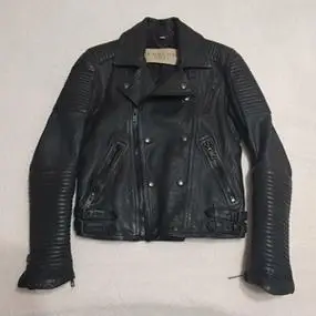 burberry 男走秀斜拉链机车皮衣 真皮夹克m