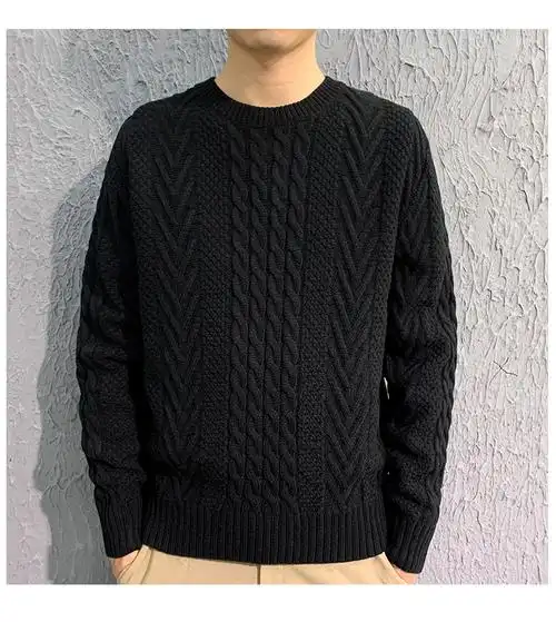 远宿(yuansu)男士针织/毛衣 yuansu冬季高领粗线手工编织麻花粗针圆领