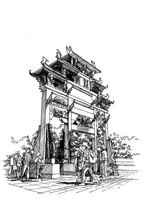 一行手绘原创精选100幅中国古建筑钢笔画步骤图视频解说送给勤奋得让