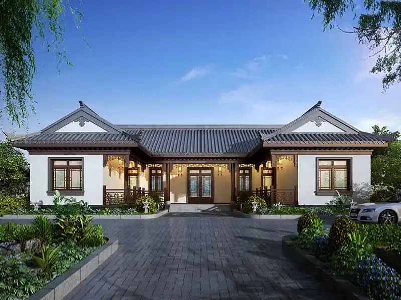 准备16万回农村建房,还是19×12米新中式三合院,颜值高易审批