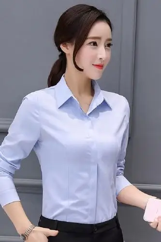 女衬衫方领打底衬衣职业长袖正装蓝色上班面试修身学生百搭