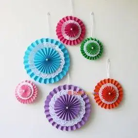 幼儿园天花板双面吊饰创意圆形蕾丝折纸扇花装饰教室屋顶空中挂饰