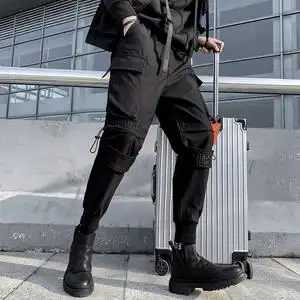 黑色搭配马丁靴工装裤男暗黑风机能长裤2021新款春季痞帅休闲裤男
